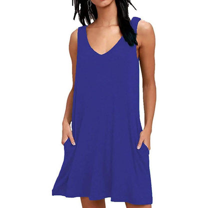 Women Summer Casual T Shirt Dresses Beach Cover up Plain Pleated Tank Dress DailySale