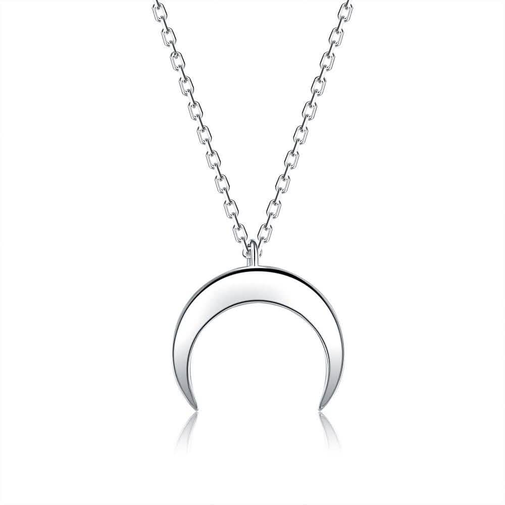 Authentic 925 Sterling Silver Simple Moon Shape Necklace DailySale