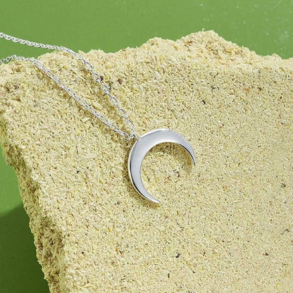 Authentic 925 Sterling Silver Simple Moon Shape Necklace DailySale