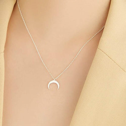 Authentic 925 Sterling Silver Simple Moon Shape Necklace DailySale
