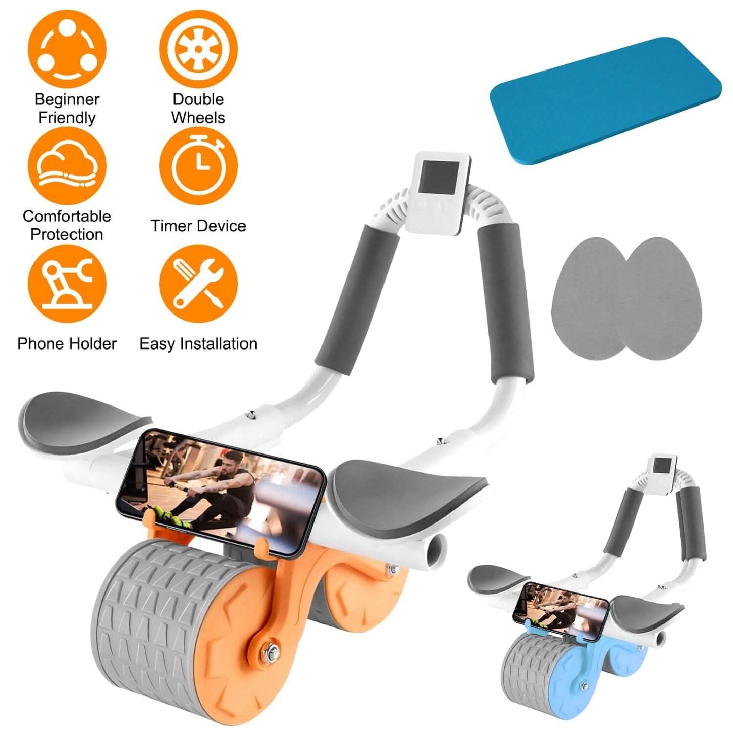 Automatic Rebound Abdominal Wheel Roller for Core Strength with Timer Kneel Pad DailySale