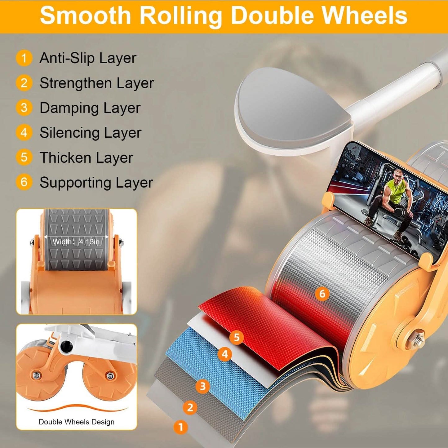 Automatic Rebound Abdominal Wheel Roller for Core Strength with Timer Kneel Pad DailySale