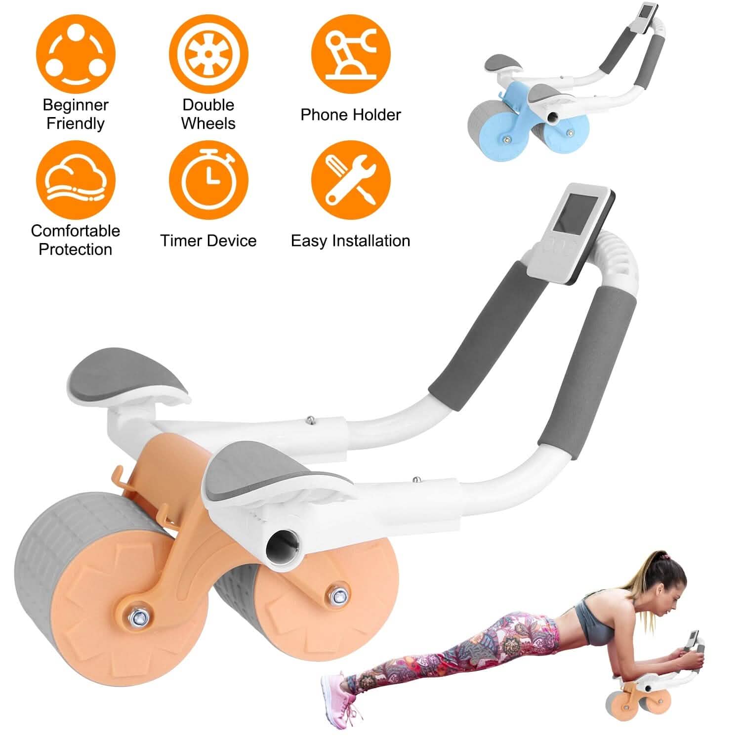 Automatic Rebound Abdominal Wheel Roller for Core Strength with Timer Kneel Pad DailySale