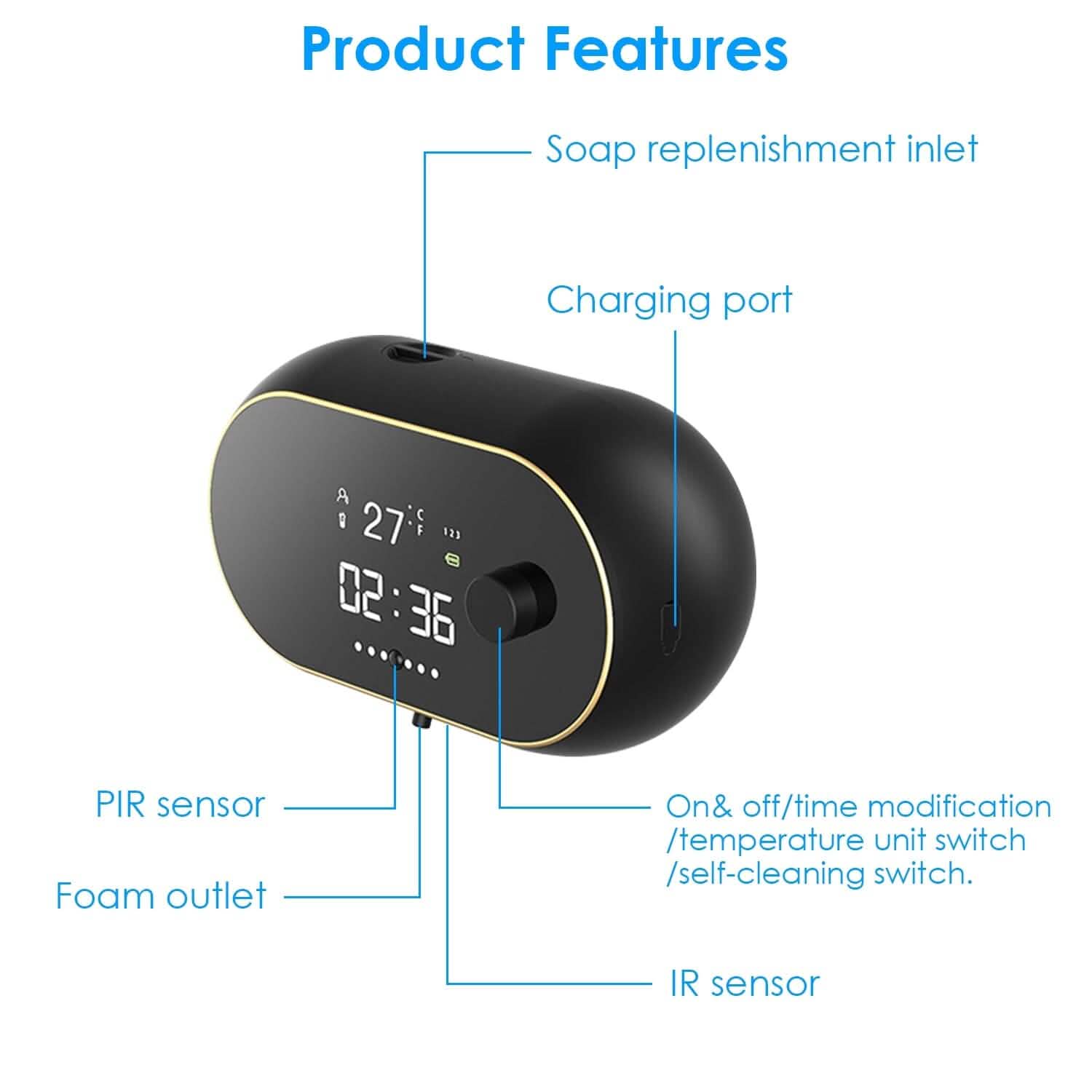Automatic Soap Dispenser Wall Mounted Hand Free with Clock Temperature DailySale