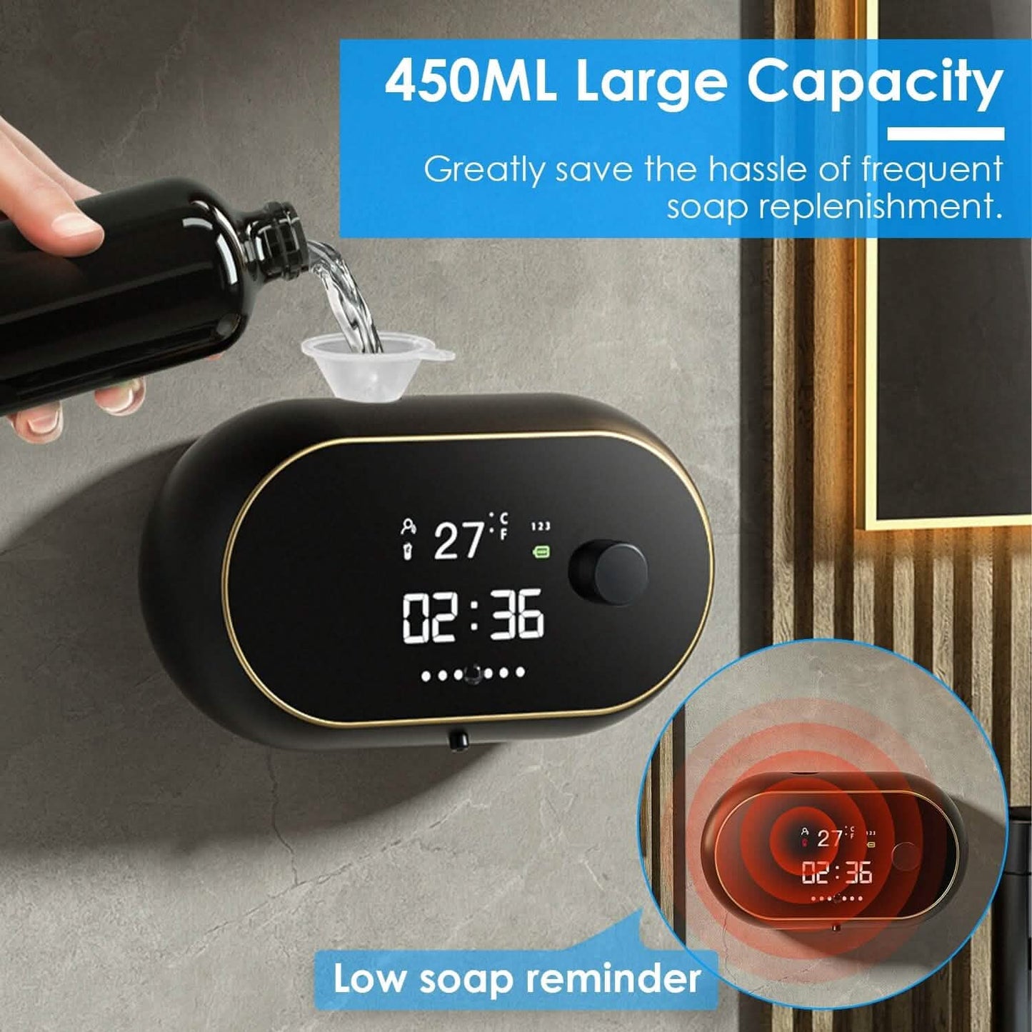 Automatic Soap Dispenser Wall Mounted Hand Free with Clock Temperature DailySale