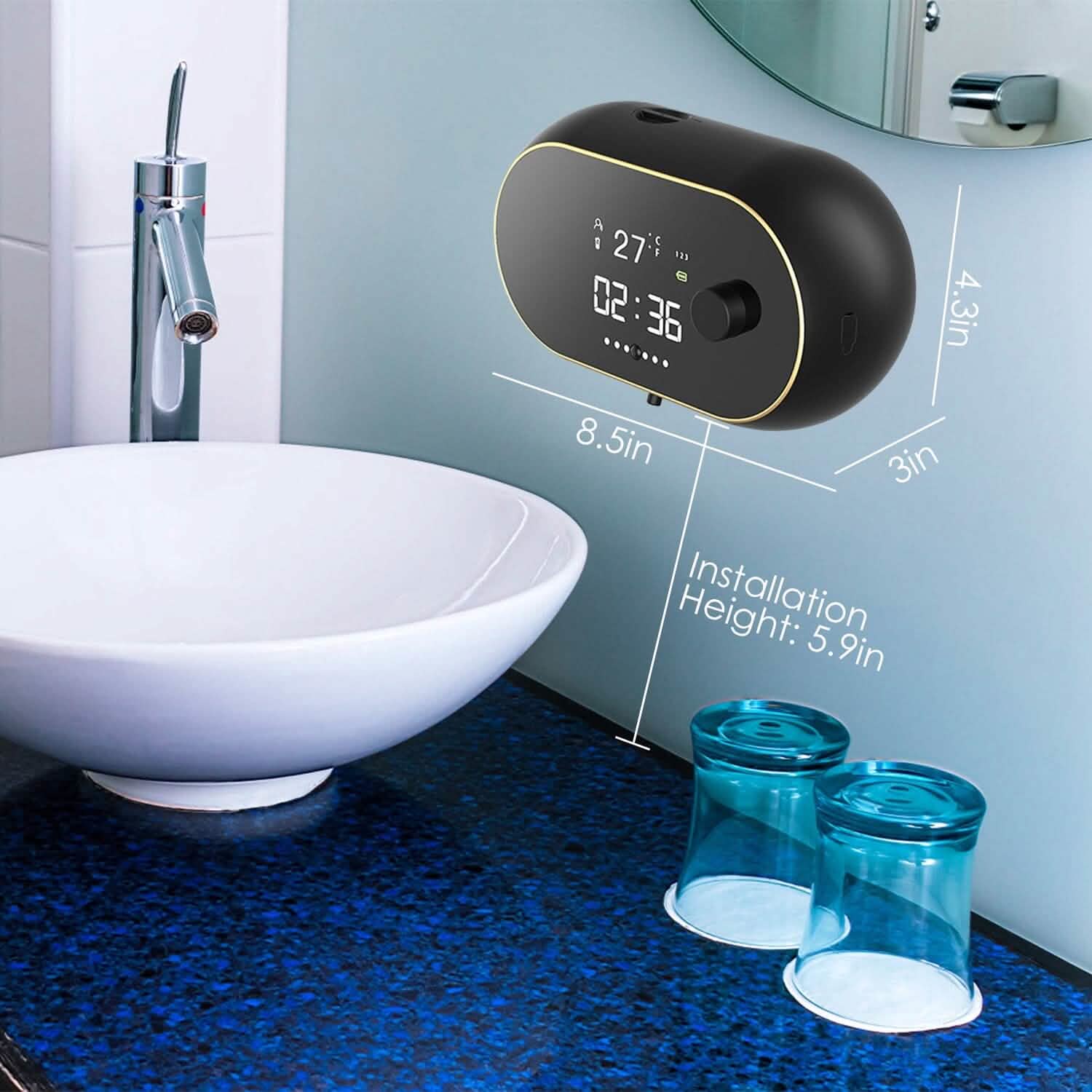 Automatic Soap Dispenser Wall Mounted Hand Free with Clock Temperature DailySale