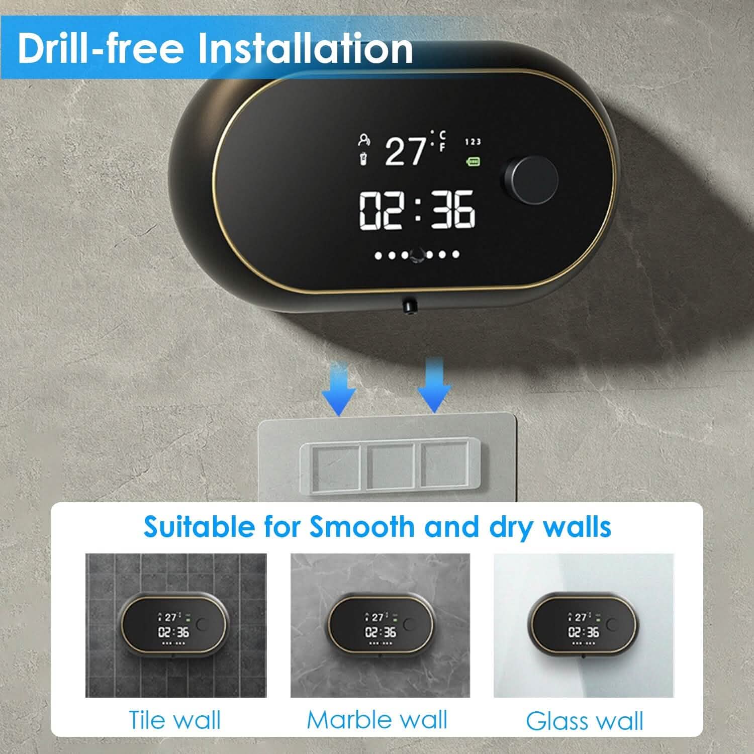 Automatic Soap Dispenser Wall Mounted Hand Free with Clock Temperature DailySale