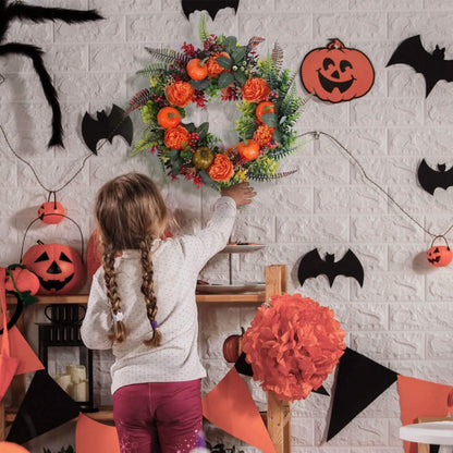 Autumn Wreath with Pumpkin Mixed Leaves Berries Flower Fall DailySale