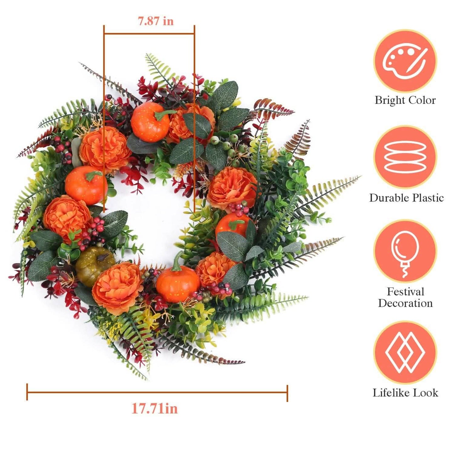 Autumn Wreath with Pumpkin Mixed Leaves Berries Flower Fall DailySale
