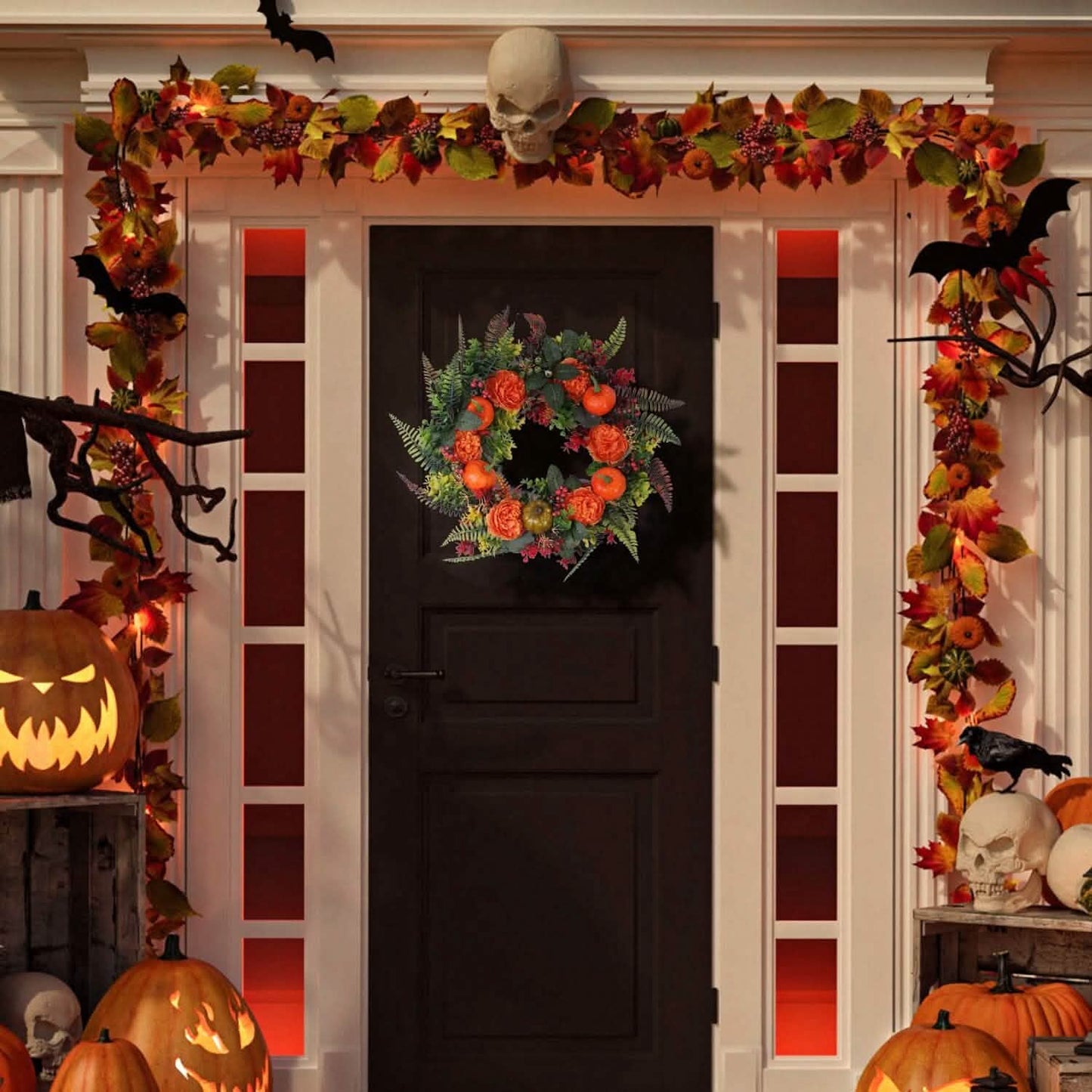 Autumn Wreath with Pumpkin Mixed Leaves Berries Flower Fall DailySale