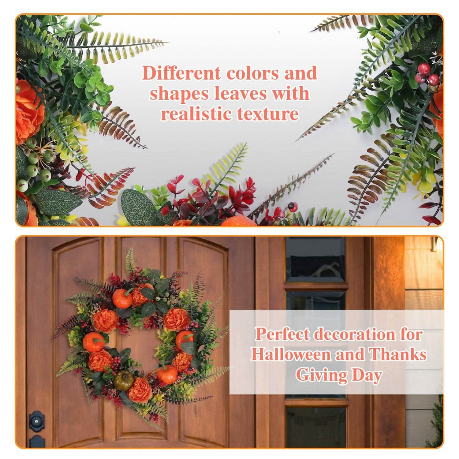 Autumn Wreath with Pumpkin Mixed Leaves Berries Flower Fall DailySale