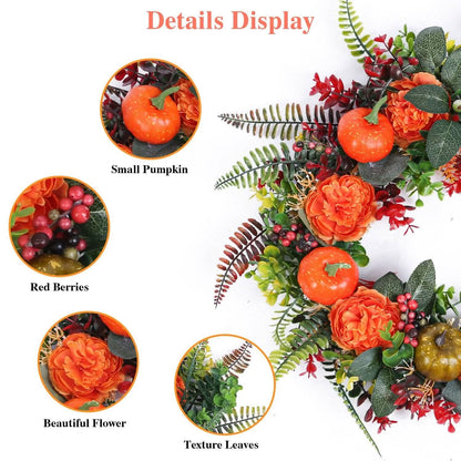 Autumn Wreath with Pumpkin Mixed Leaves Berries Flower Fall DailySale
