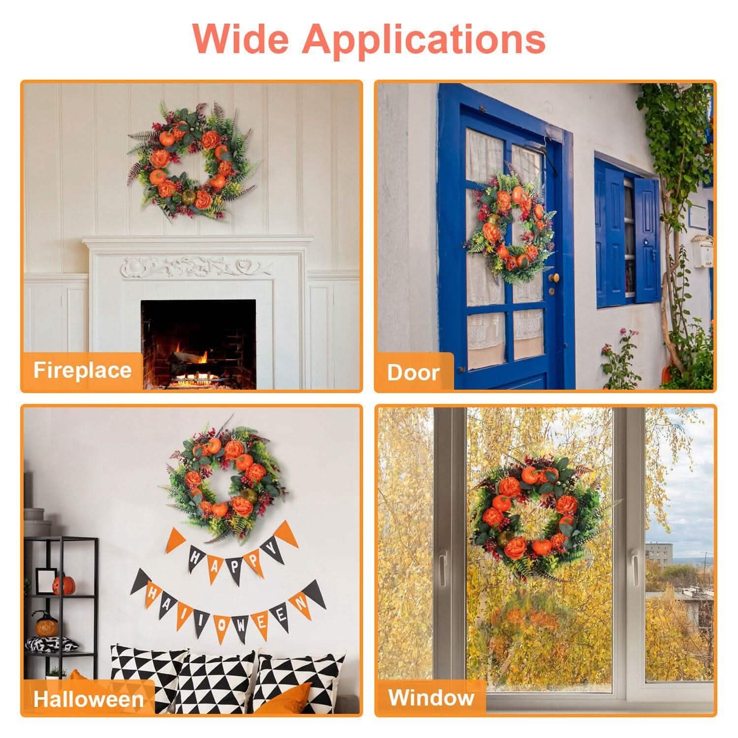 Autumn Wreath with Pumpkin Mixed Leaves Berries Flower Fall DailySale