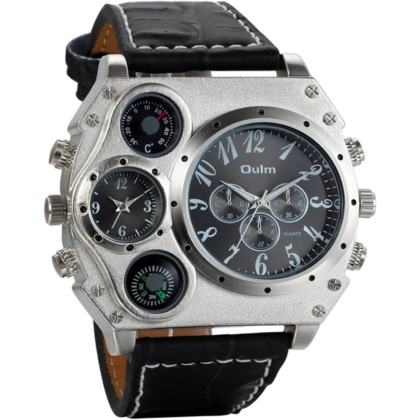 Avaner Mens Big Face Dual Time Zone Leather Strap Sport Watch DailySale