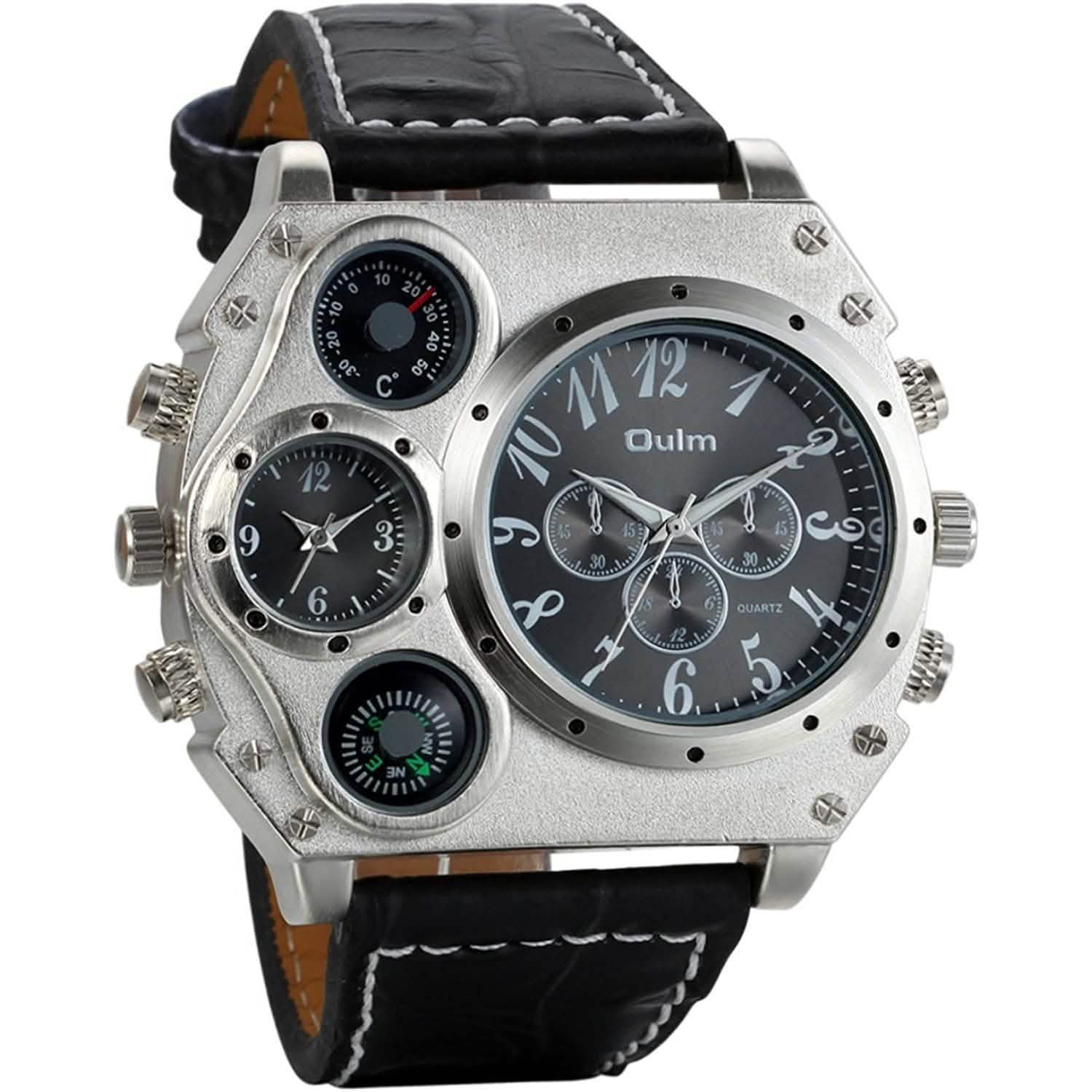 Avaner Mens Big Face Dual Time Zone Leather Strap Sport Watch DailySale