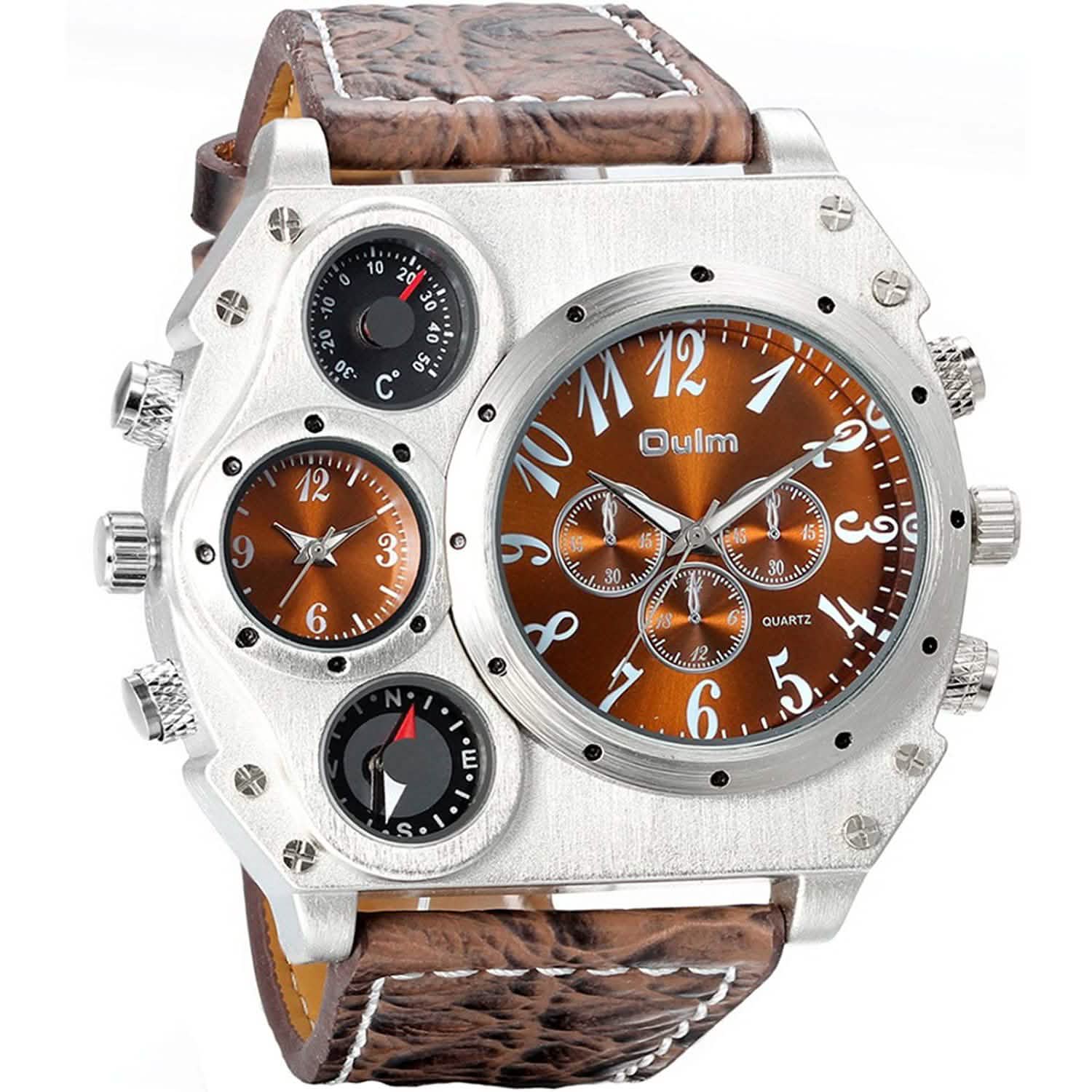 Avaner Mens Big Face Dual Time Zone Leather Strap Sport Watch DailySale