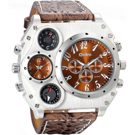 Avaner Mens Big Face Dual Time Zone Leather Strap Sport Watch DailySale