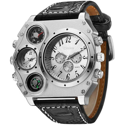 Avaner Mens Big Face Dual Time Zone Leather Strap Sport Watch DailySale