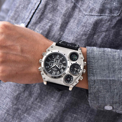 Avaner Mens Big Face Dual Time Zone Leather Strap Sport Watch DailySale