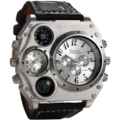 Avaner Mens Big Face Dual Time Zone Leather Strap Sport Watch DailySale