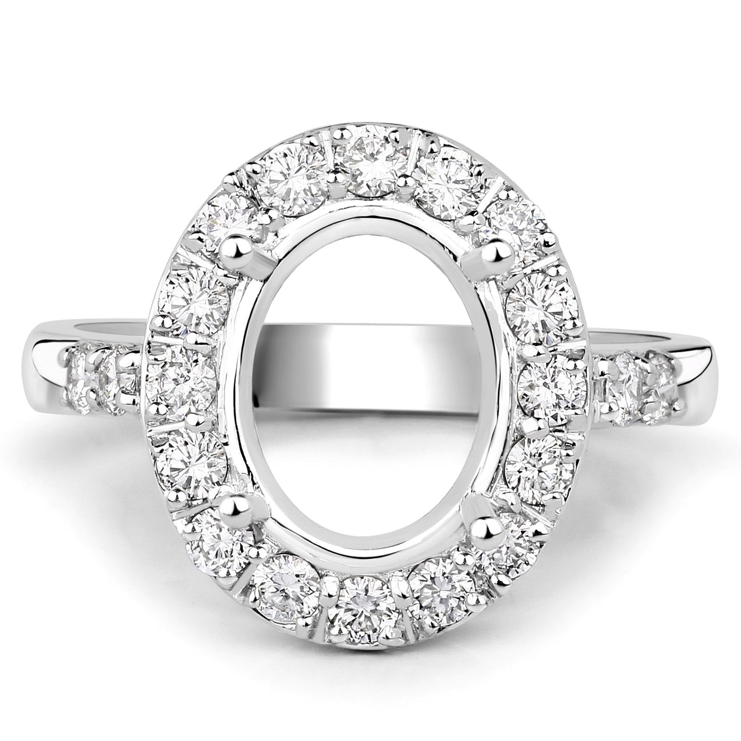 0.60 Carat Genuine White Diamond 14K White Gold Semi Mount Ring - holds 10x8mm Oval Gemstone Bids.com