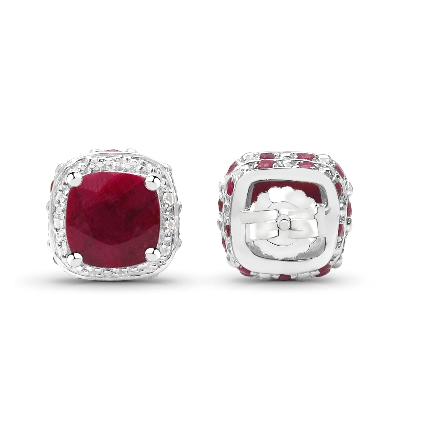 6.12 Carat Dyed Ruby, Ruby and White Topaz .925 Sterling Silver Earrings Bids.com