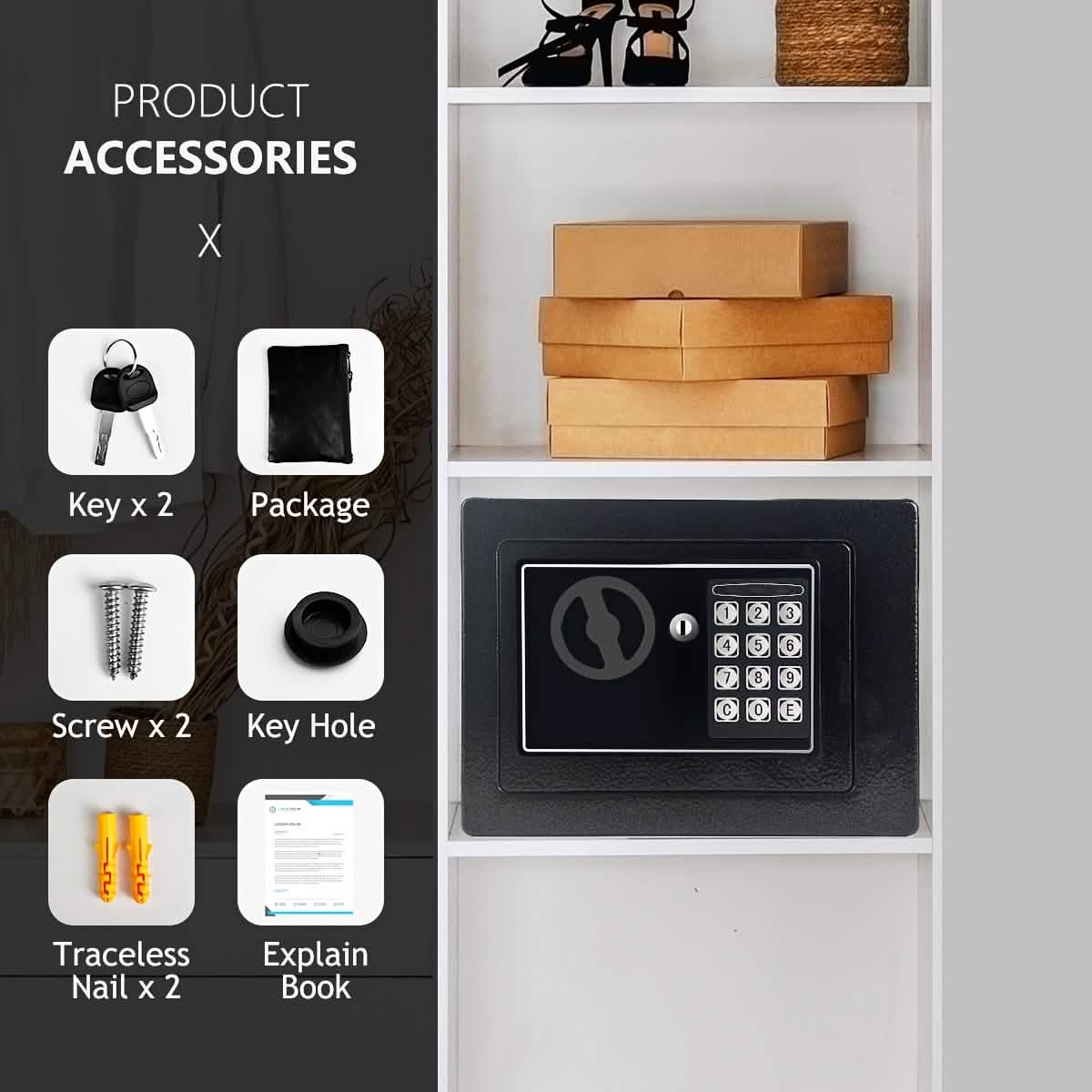 Fireproof Digital Home Safe with Keypad, Sensor Light & Money Bag-Silver DailySale