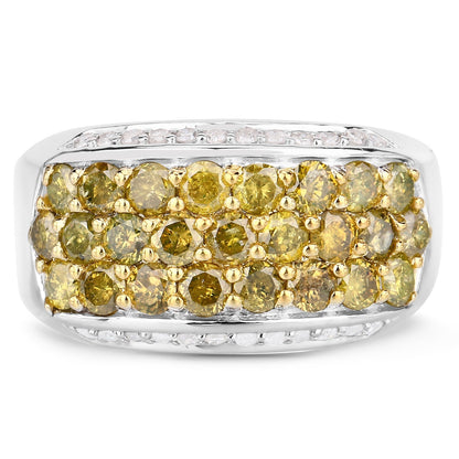 1.91 Carat Genuine Yellow Diamond and White Diamond .925 Sterling Silver Ring Bids.com