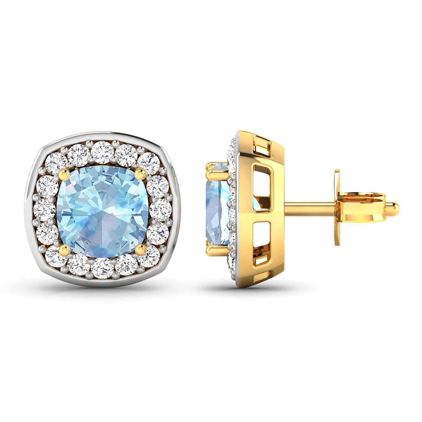 1.95 Carat Genuine Aquamarine and White Diamond 14K Yellow Gold Earrings Bids.com