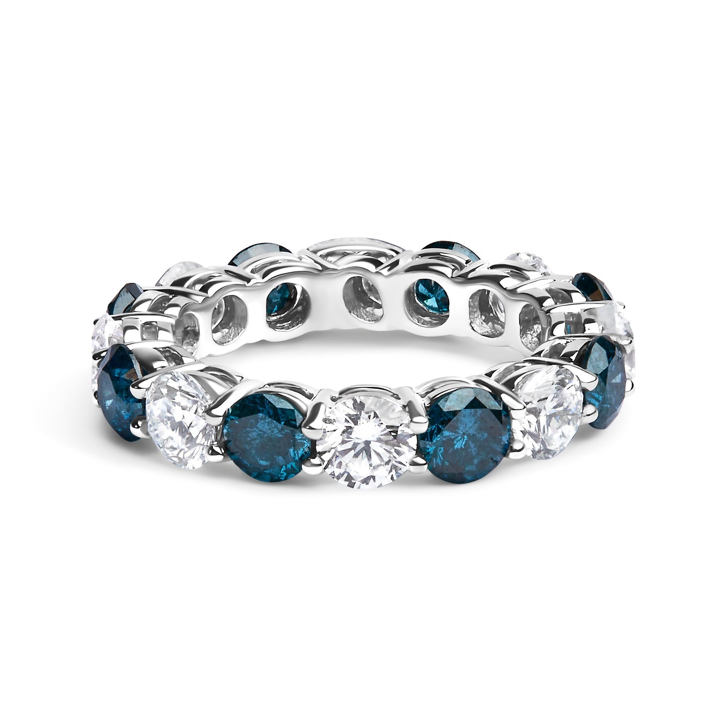14K White Gold 6 1/4 Cttw Alternating Lab-Grown White and Natural Treated Blue Diamond Eternity Band Ring (F-G Color, VS1-VS2 Clarity) Bids.com