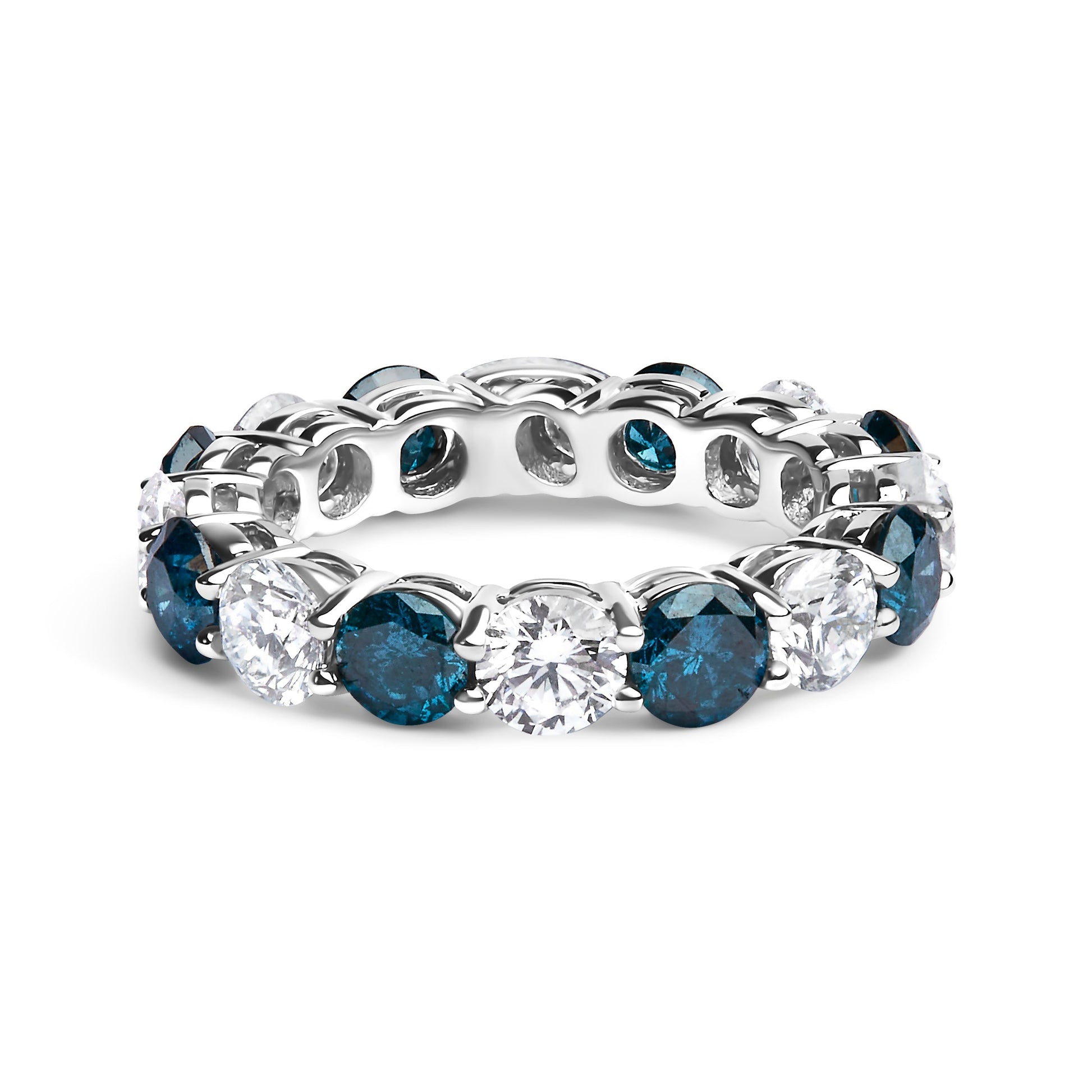 14K White Gold 6 1/4 Cttw Alternating Lab-Grown White and Natural Treated Blue Diamond Eternity Band Ring (F-G Color, VS1-VS2 Clarity) Bids.com