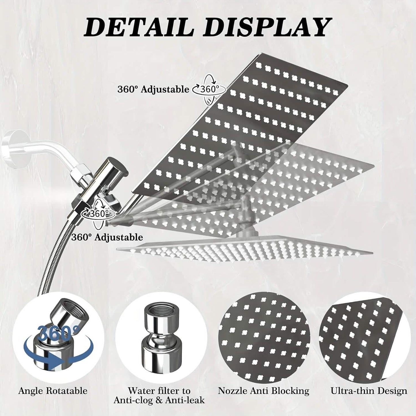 High Pressure Rainfall & Handheld Shower Head – Adjustable, Chrome/Black DailySale