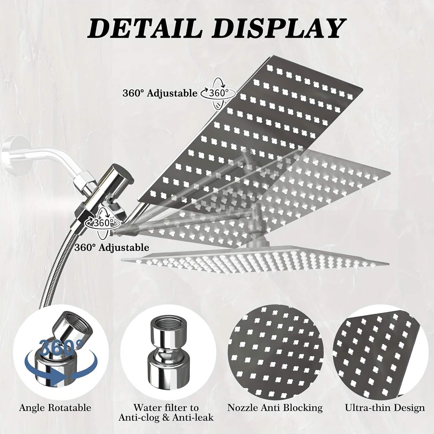 High Pressure Rainfall & Handheld Shower Head – Adjustable, Chrome/Black DailySale