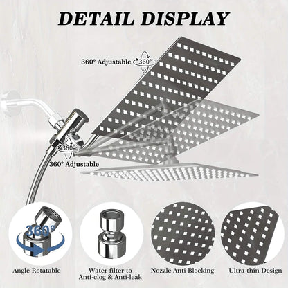 High Pressure Rainfall & Handheld Shower Head – Adjustable, Chrome/Black DailySale