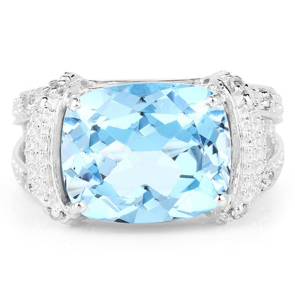 4.78 Carat Genuine Blue Topaz and White Topaz .925 Sterling Silver Ring Bids.com