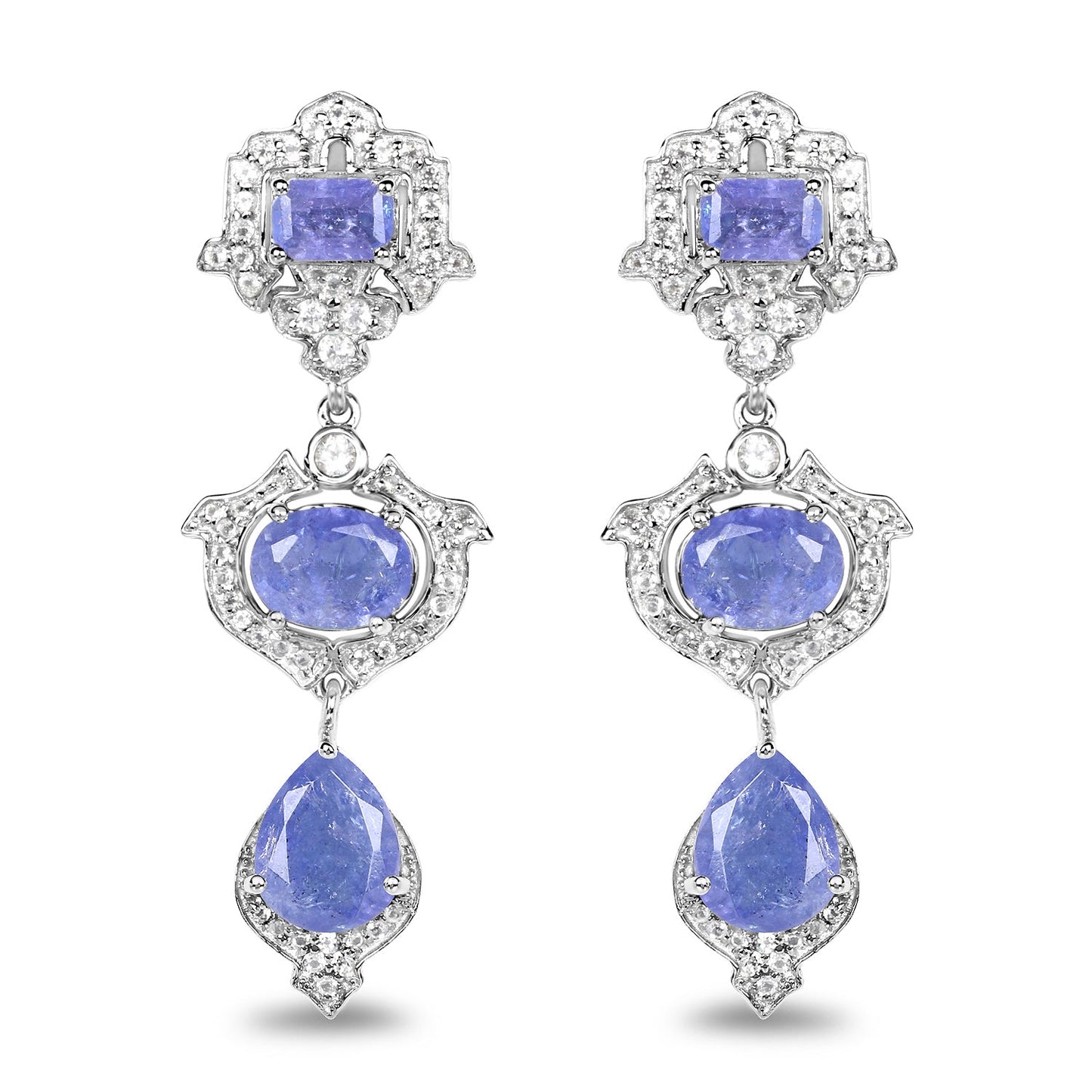 7.73 Carat Genuine Tanzanite and White Topaz .925 Sterling Silver Earrings Bids.com