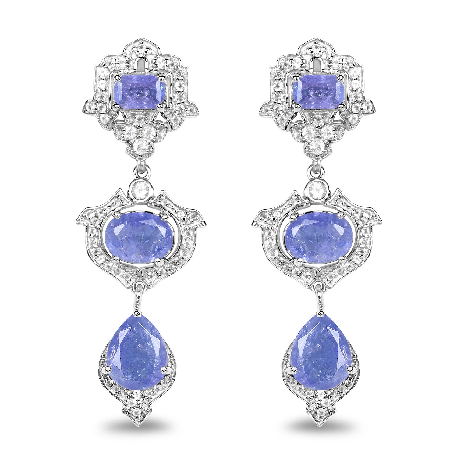 7.73 Carat Genuine Tanzanite and White Topaz .925 Sterling Silver Earrings Bids.com