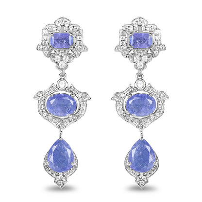 7.73 Carat Genuine Tanzanite and White Topaz .925 Sterling Silver Earrings Bids.com