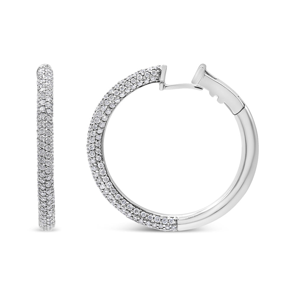 18K White Gold 2 1/3 Cttw Pave Set Diamond Semi Eternity Leverback Hoop Earrings (F-G Color, VS1-VS2 Clarity) Bids.com
