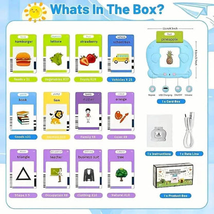 Flash Card Learning Toy – 112 Cards, 224 Words | USB Rechargeable Reading Toy for Kids (Pink/Blue) DailySale