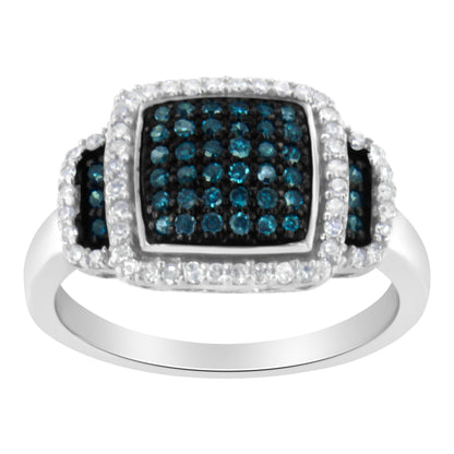 Black Rhodium Plated .925 Sterling Silver 1/2 Cttw White & Blue Diamond Square Halo Cocktail Ring (Fancy Blue & H-I Color, I2-I3 Clarity) - SIze 6 Bids.com