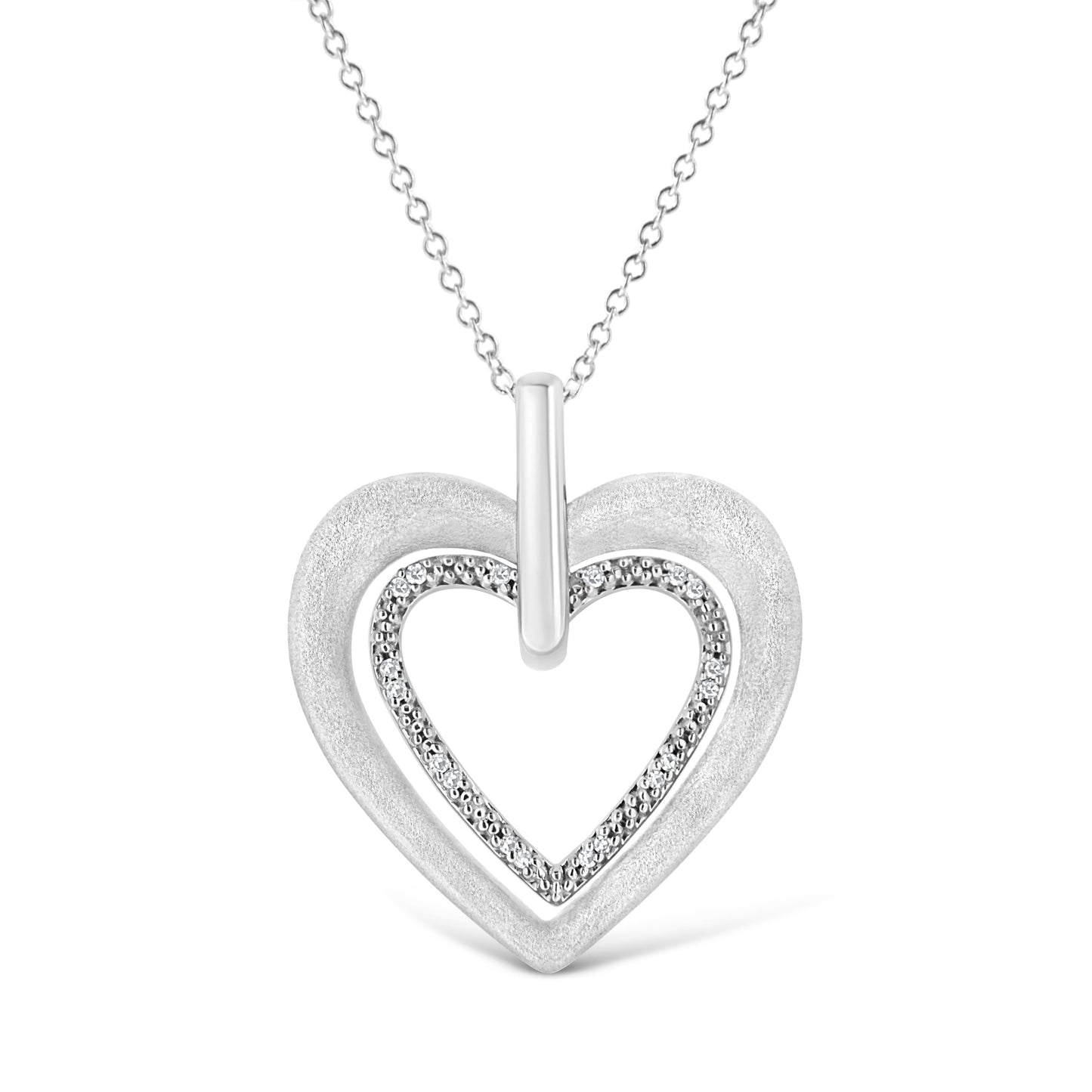 .925 Sterling Silver Prong-Set Diamond Accent Double Heart 18" Pendant Necklace (I-J Color, I1-I2 Clarity) Bids.com