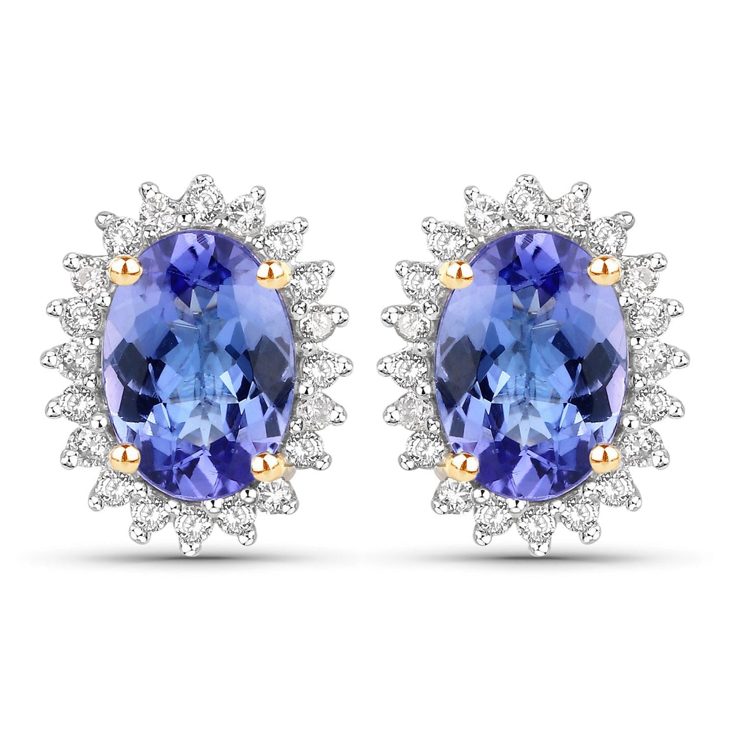 1.71 Carat Genuine Tanzanite and White Diamond 14K Yellow Gold Earrings Bids.com