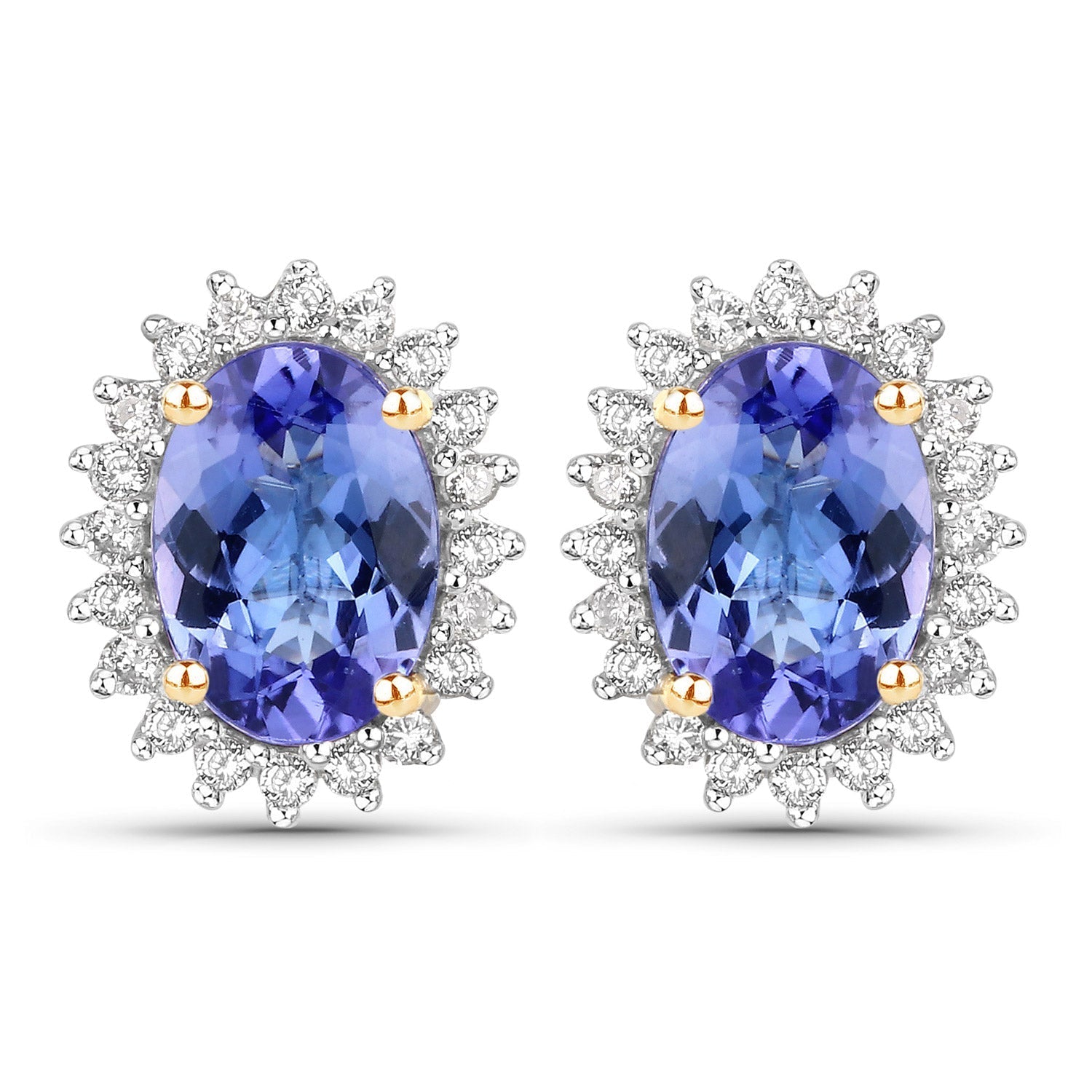 1.71 Carat Genuine Tanzanite and White Diamond 14K Yellow Gold Earrings Bids.com