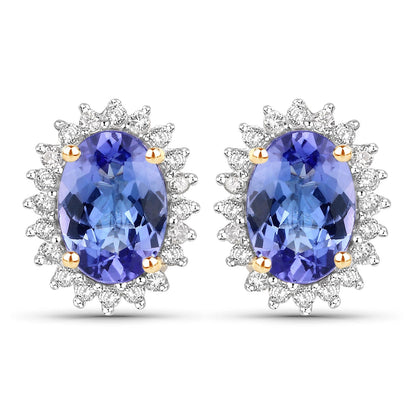 1.71 Carat Genuine Tanzanite and White Diamond 14K Yellow Gold Earrings Bids.com