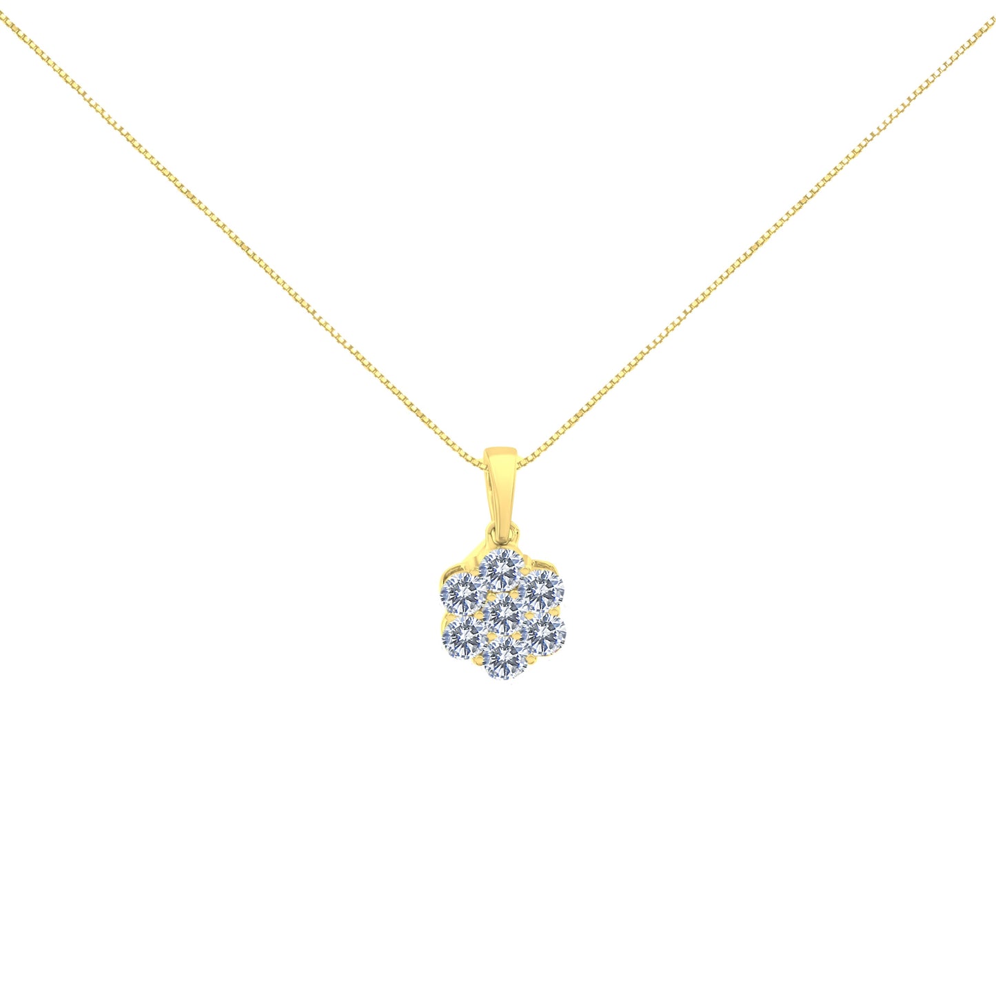 14K Yellow Gold 1.00 Cttw Brilliant Round-Cut Diamond 7 Stone Floral Cluster 18" Pendant Necklace (H-I Color, SI2-I1 Clarity) Bids.com
