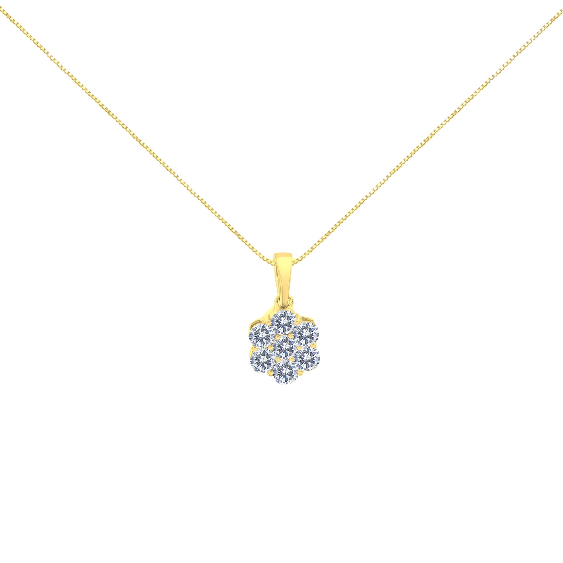 14K Yellow Gold 1.00 Cttw Brilliant Round-Cut Diamond 7 Stone Floral Cluster 18" Pendant Necklace (H-I Color, SI2-I1 Clarity) Bids.com
