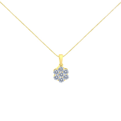 14K Yellow Gold 1.00 Cttw Brilliant Round-Cut Diamond 7 Stone Floral Cluster 18" Pendant Necklace (H-I Color, SI2-I1 Clarity) Bids.com