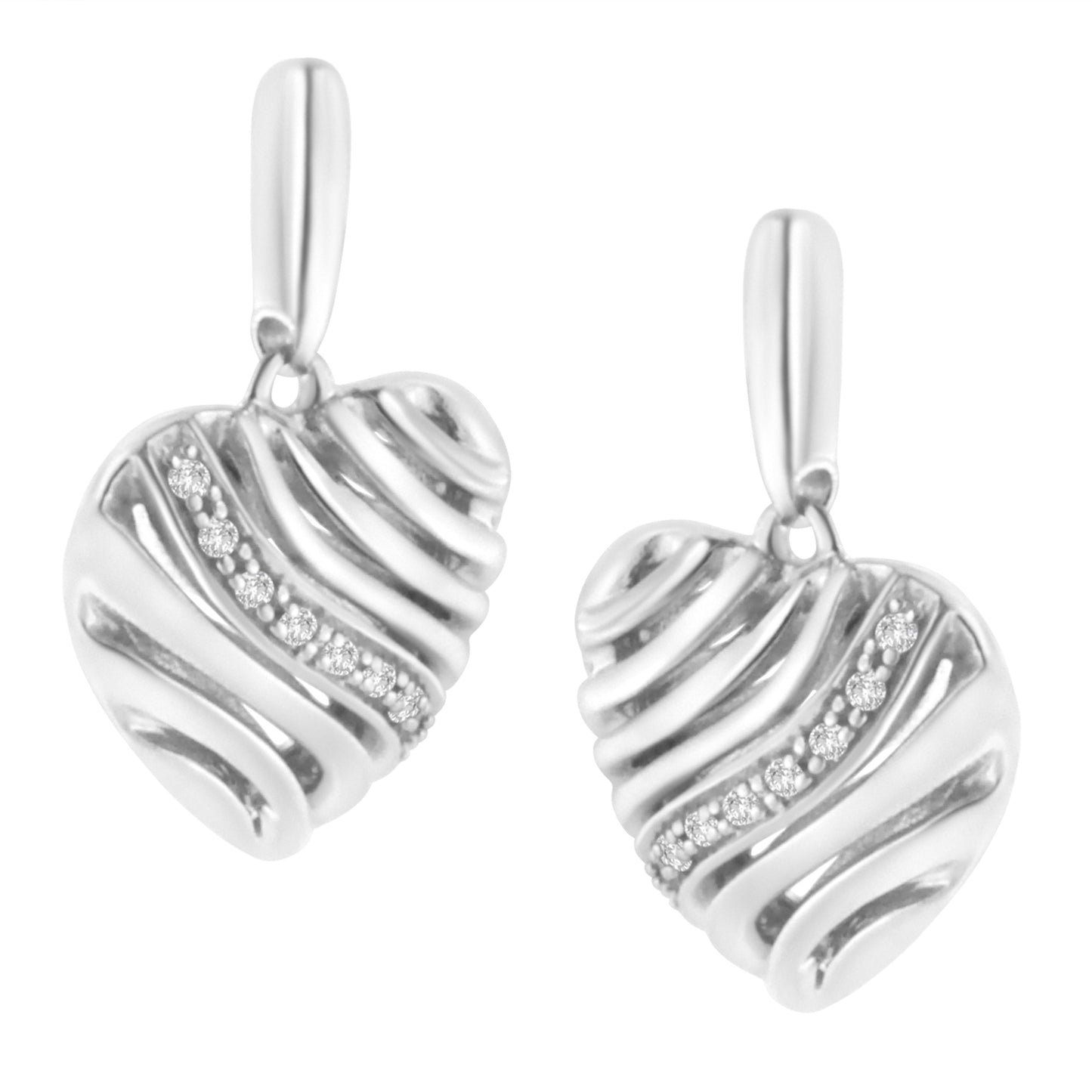 Sterling Silver Heart Diamond Accent Puff Earrings (I-J, I1-I2) Bids.com