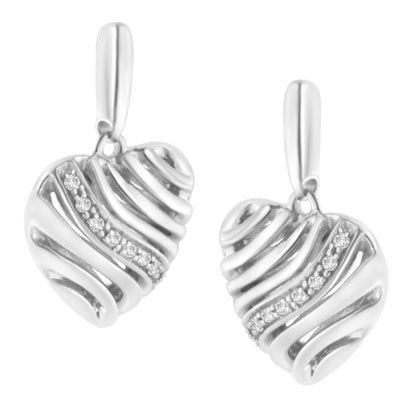Sterling Silver Heart Diamond Accent Puff Earrings (I-J, I1-I2) Bids.com